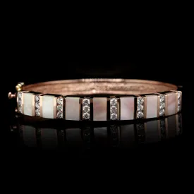 14K Rose Gold Estate Mother of Pearl and Diamond Bangle