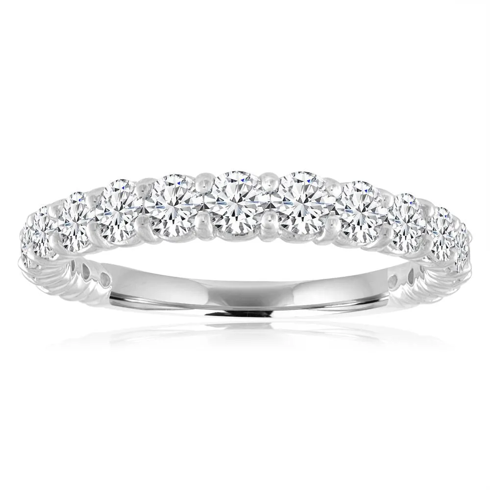 14k White Gold Shared Prong Diamond Wedding Band