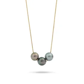 16-18" Adjustable Tahitian Black Pearl Necklace in Gold - 10-11mm