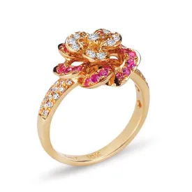 18K Rose Gold Ring With Diamonds And Sapphires