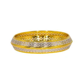 22K Multi Tone Gold Men's Kada Bangle W/ White Gold Strips & Circle Cutouts