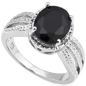 3 1/2 CT BLACK SAPPHIRE & DIAMOND 925 STERLING SILVER RING