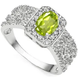 3/4 CT PERIDOT & DIAMOND 925 STERLING SILVER RING