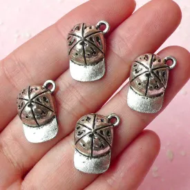 3D Baseball Cap Charms (4pcs) (13mm x 18mm / Tibetan Silver) Metal Findings Pendant Bracelet Earrings Zipper Pulls Keychains CHM156