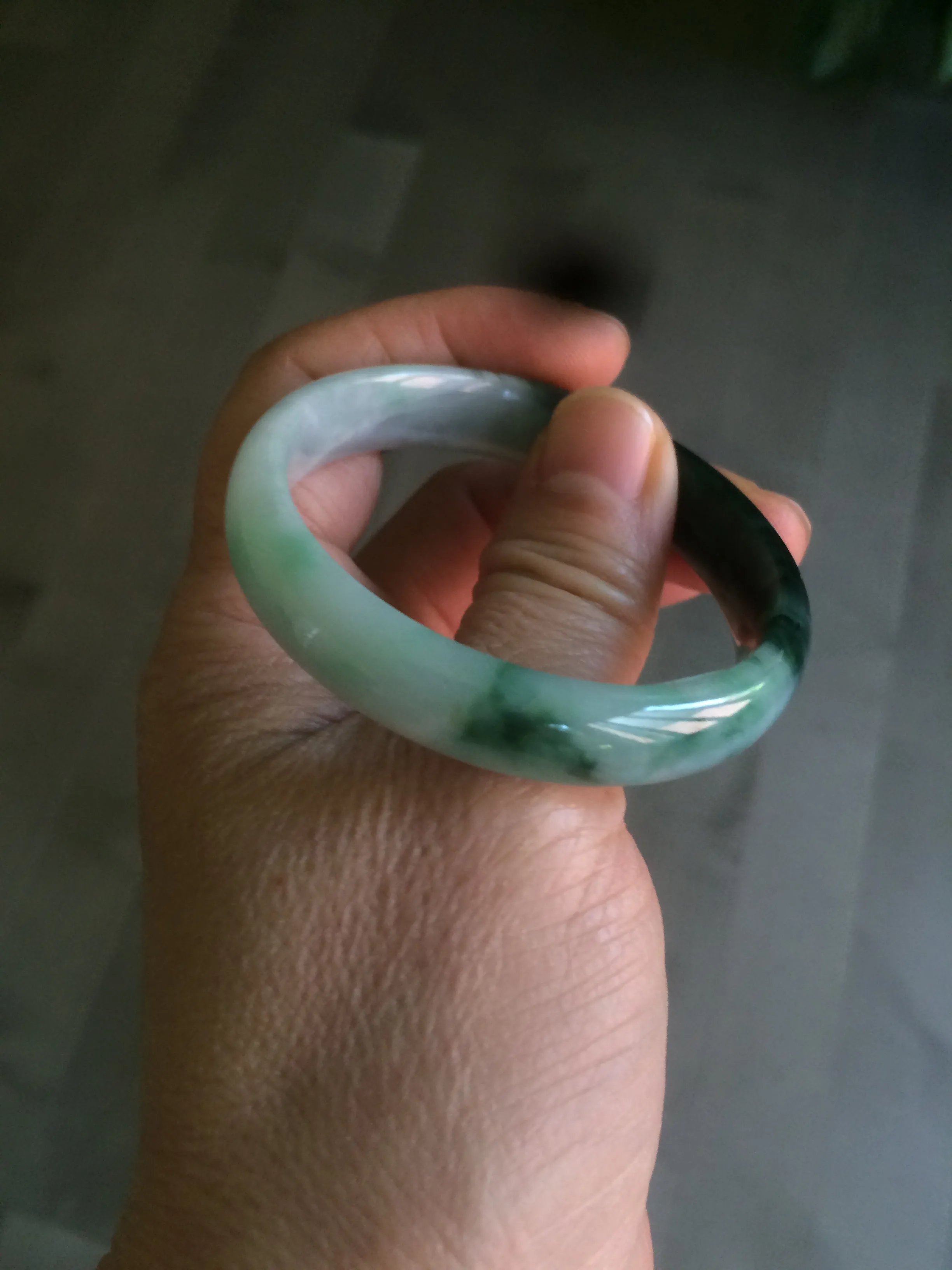 46.7mm Certified Type A 100% Natural sunny green/dark green/purple Jadeite Jade bangle AX6-0100