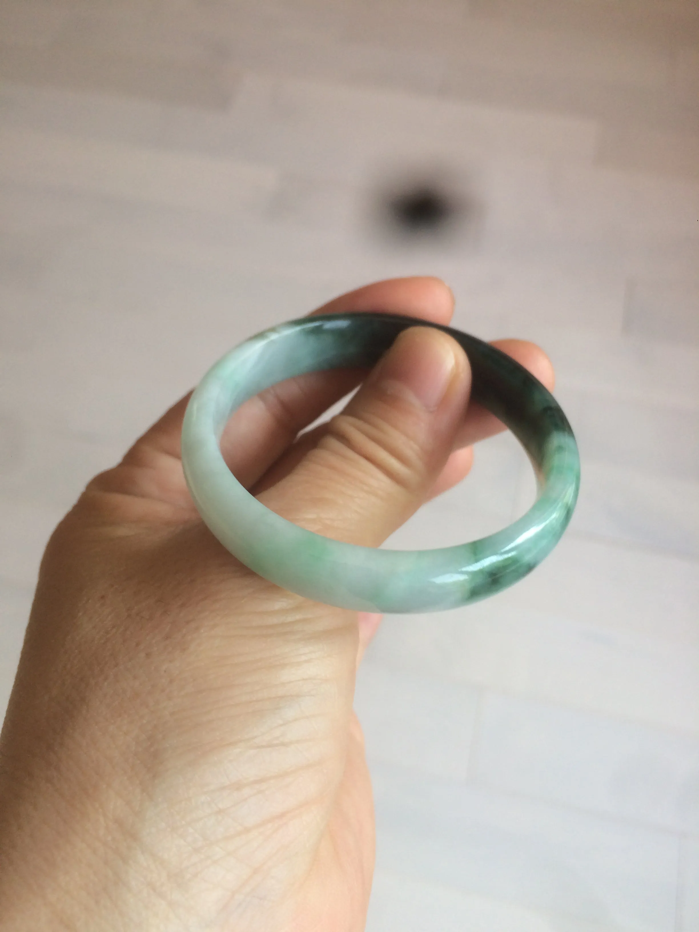 46.7mm Certified Type A 100% Natural sunny green/dark green/purple Jadeite Jade bangle AX6-0100