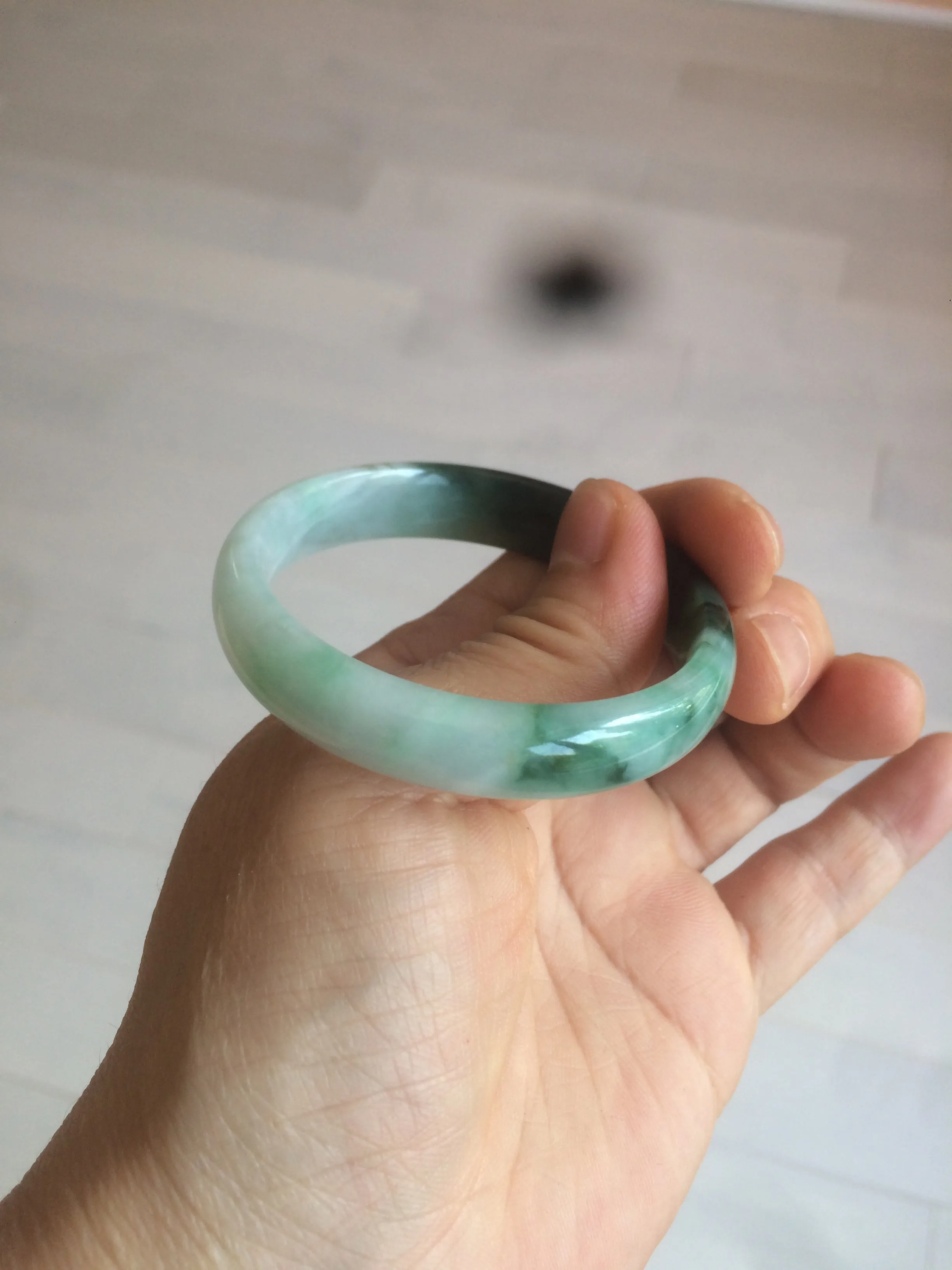 46.7mm Certified Type A 100% Natural sunny green/dark green/purple Jadeite Jade bangle AX6-0100