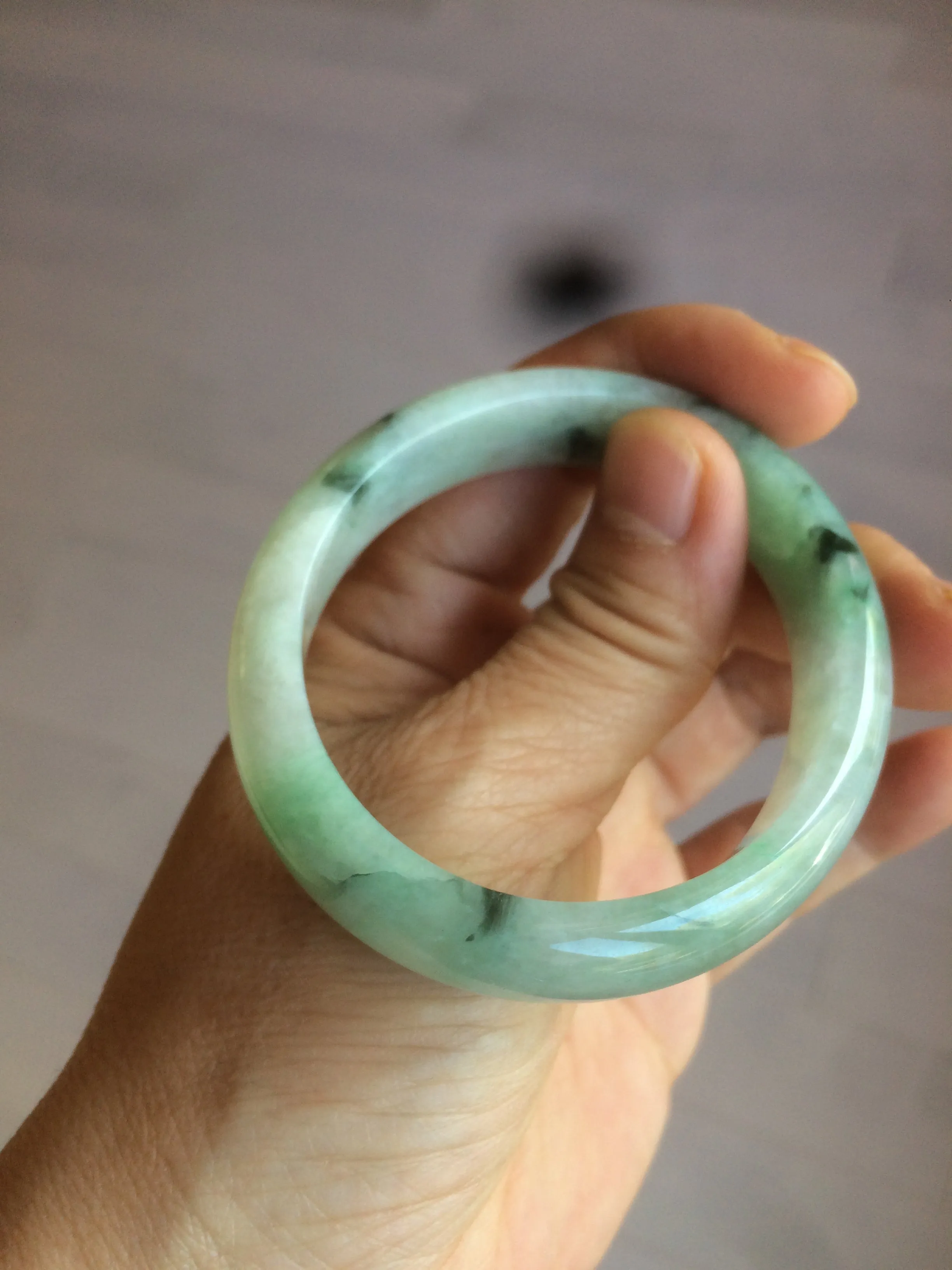 48.5mm Certified Type A 100% Natural icy light green/white oval Jadeite Jade bangle K101-1696