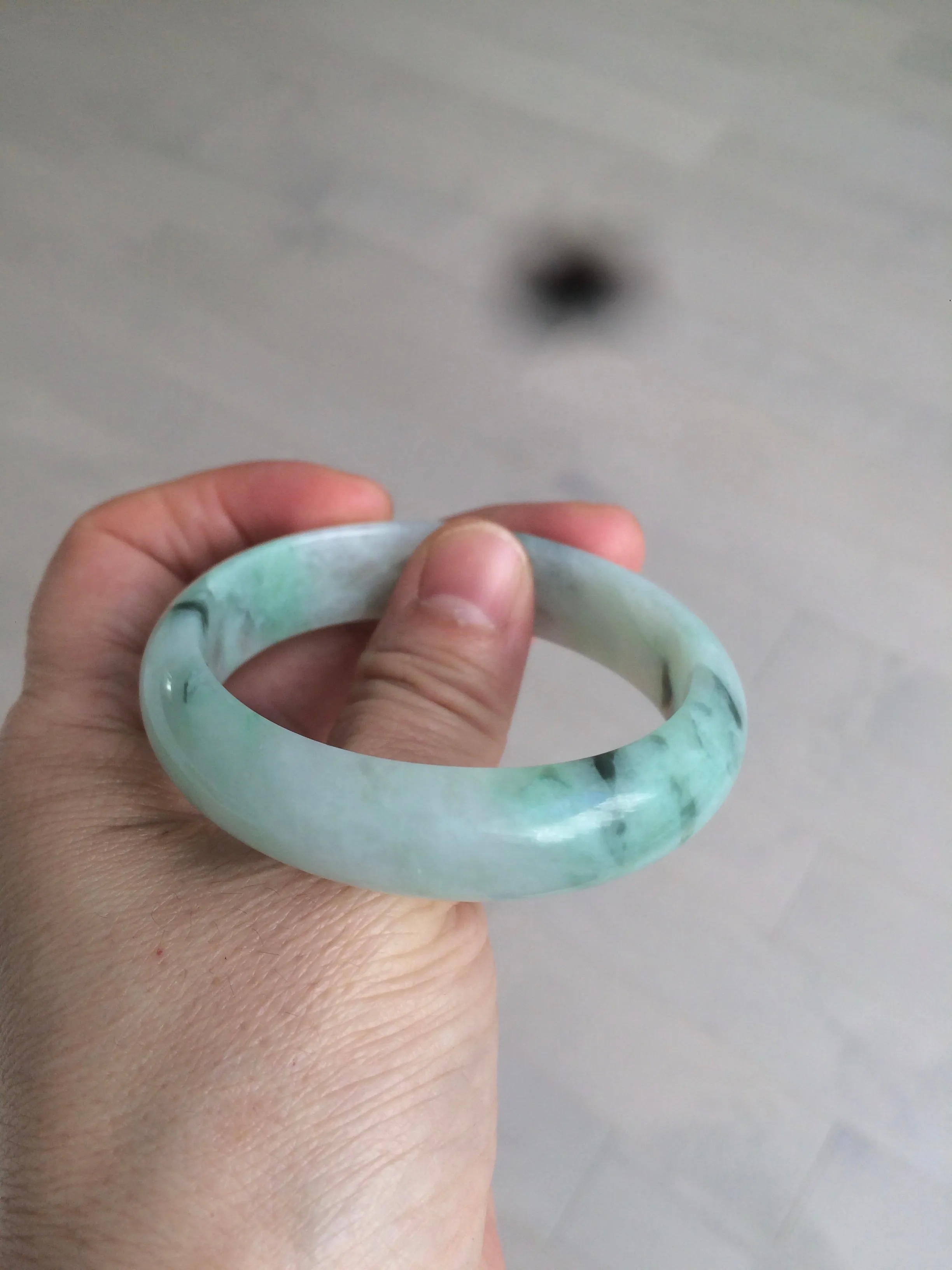 48.5mm Certified Type A 100% Natural icy light green/white oval Jadeite Jade bangle K101-1696