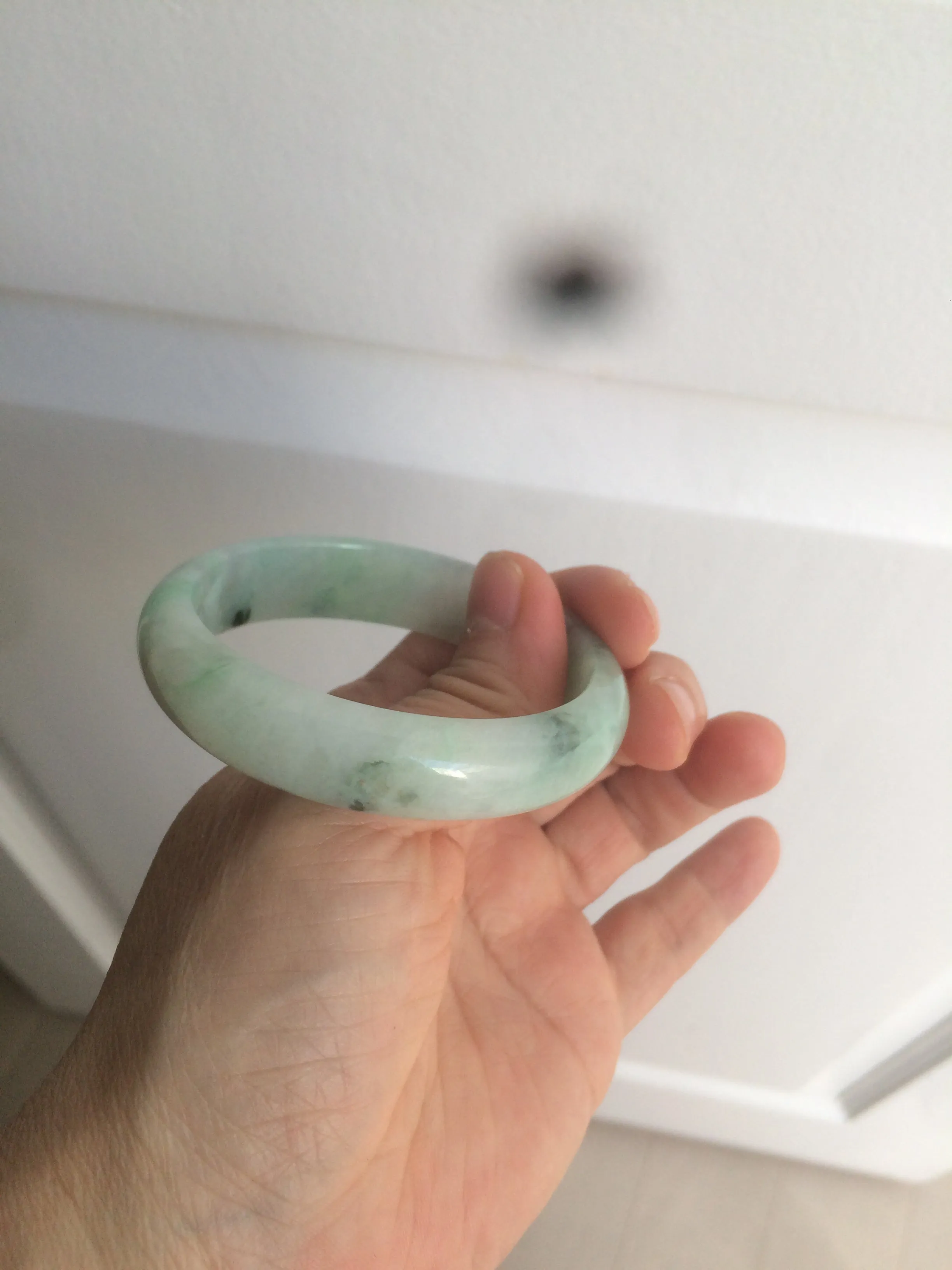 48.5mm Certified Type A 100% Natural icy light green/white oval Jadeite Jade bangle K101-1696