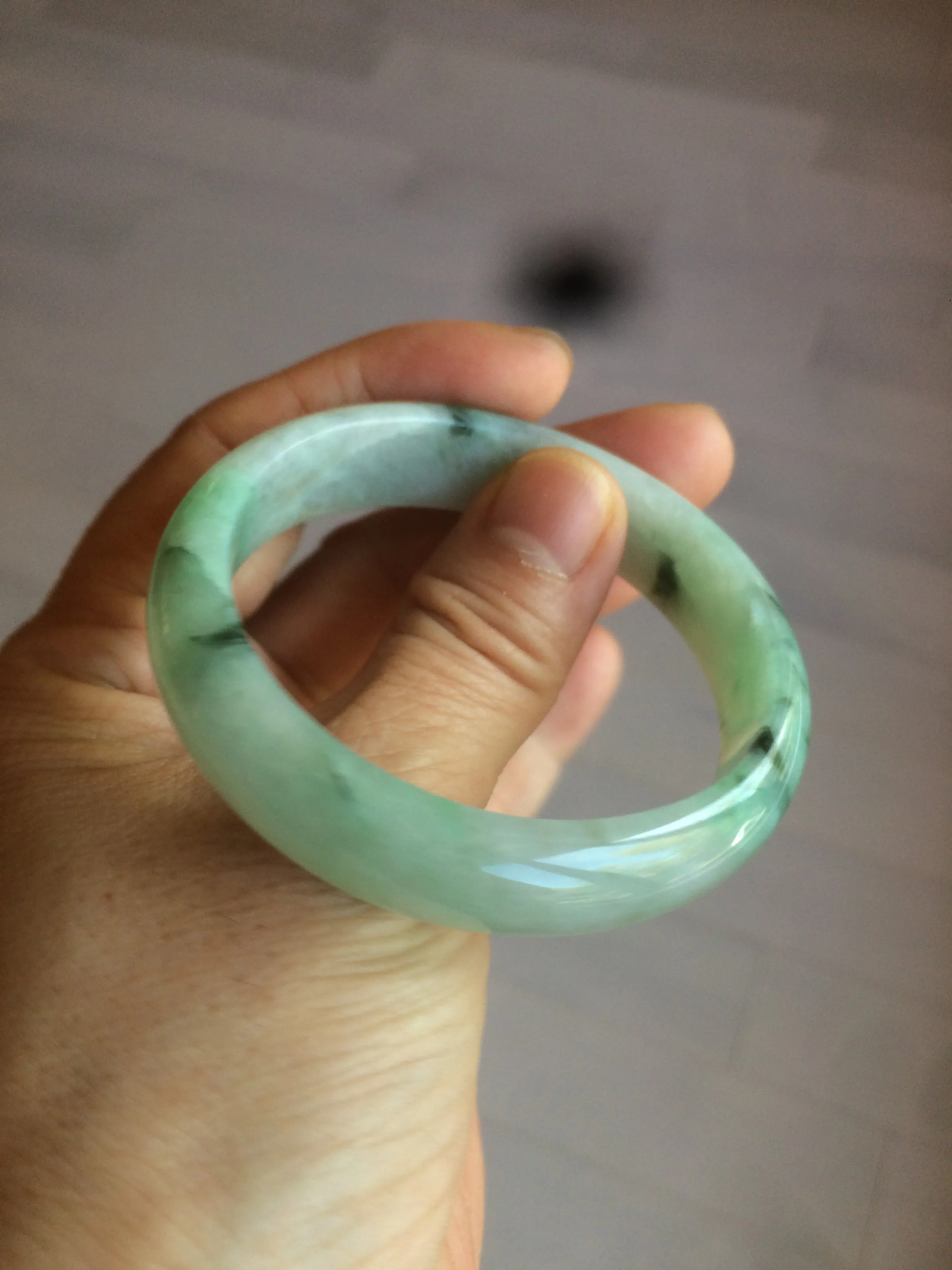 48.5mm Certified Type A 100% Natural icy light green/white oval Jadeite Jade bangle K101-1696