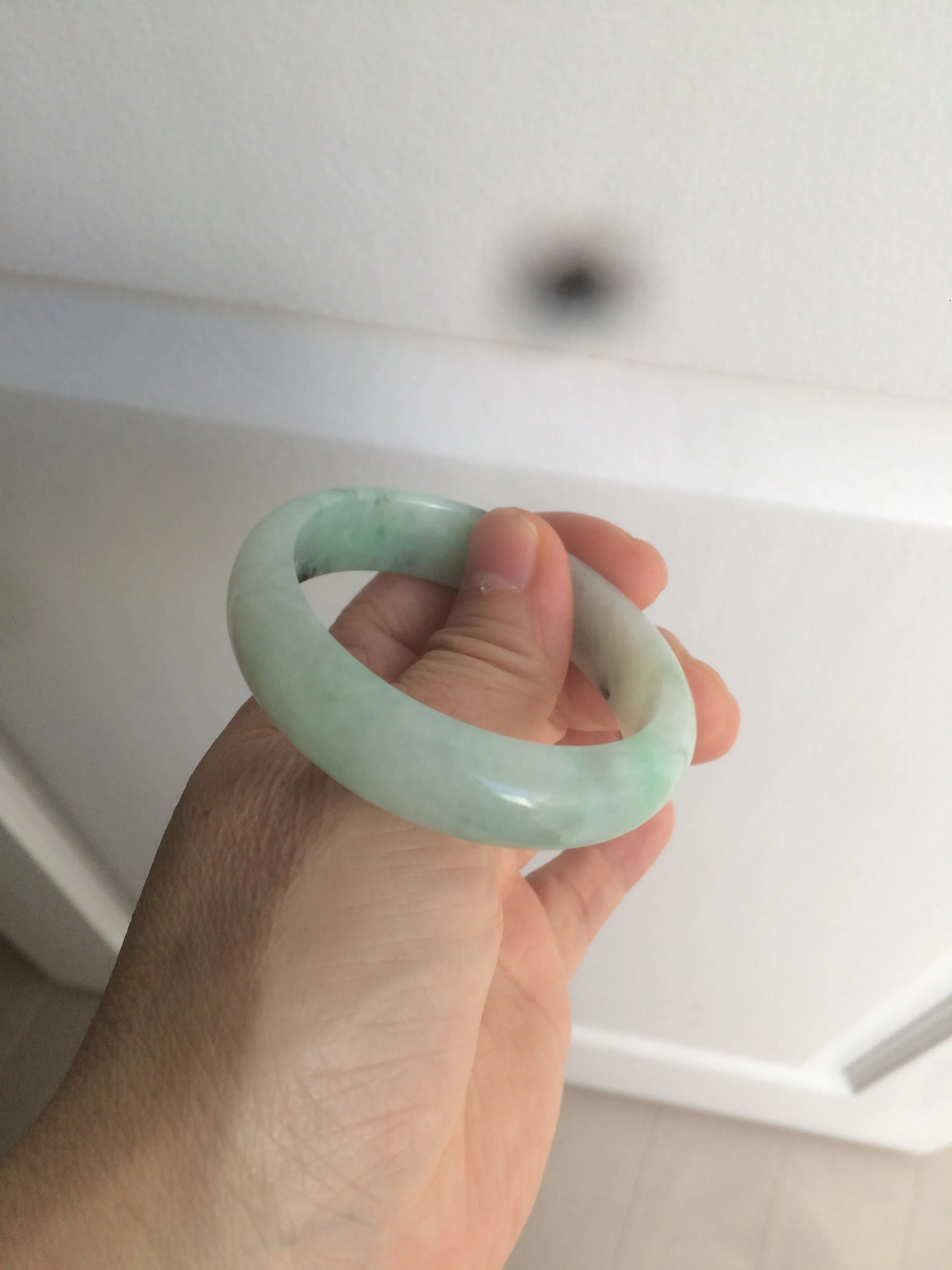 48.5mm Certified Type A 100% Natural icy light green/white oval Jadeite Jade bangle K101-1696