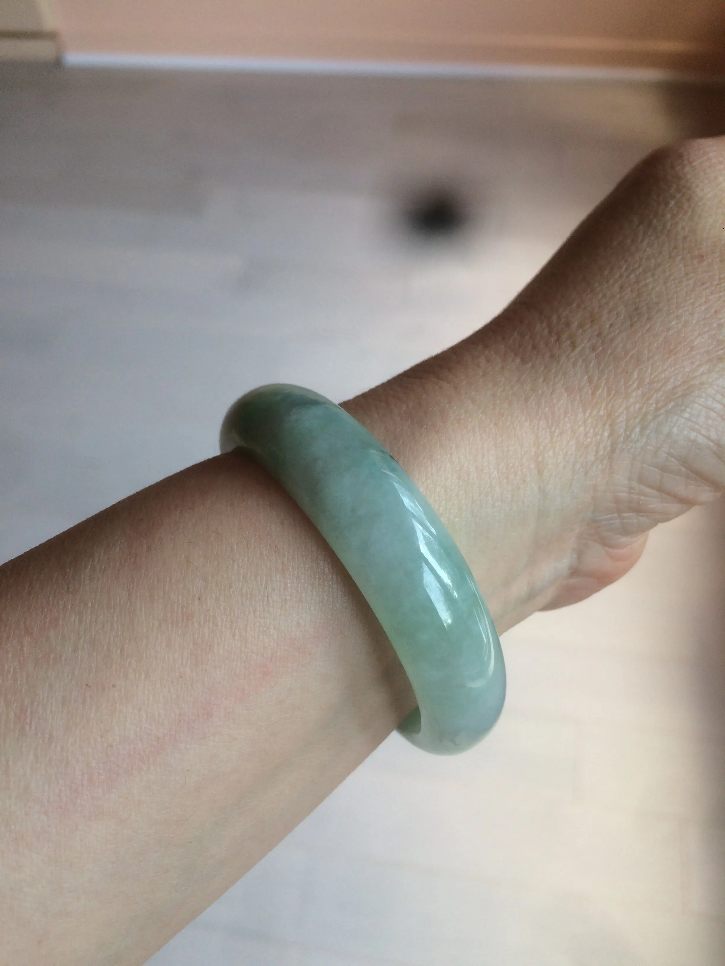 48.5mm Certified Type A 100% Natural icy light green/white oval Jadeite Jade bangle K101-1696