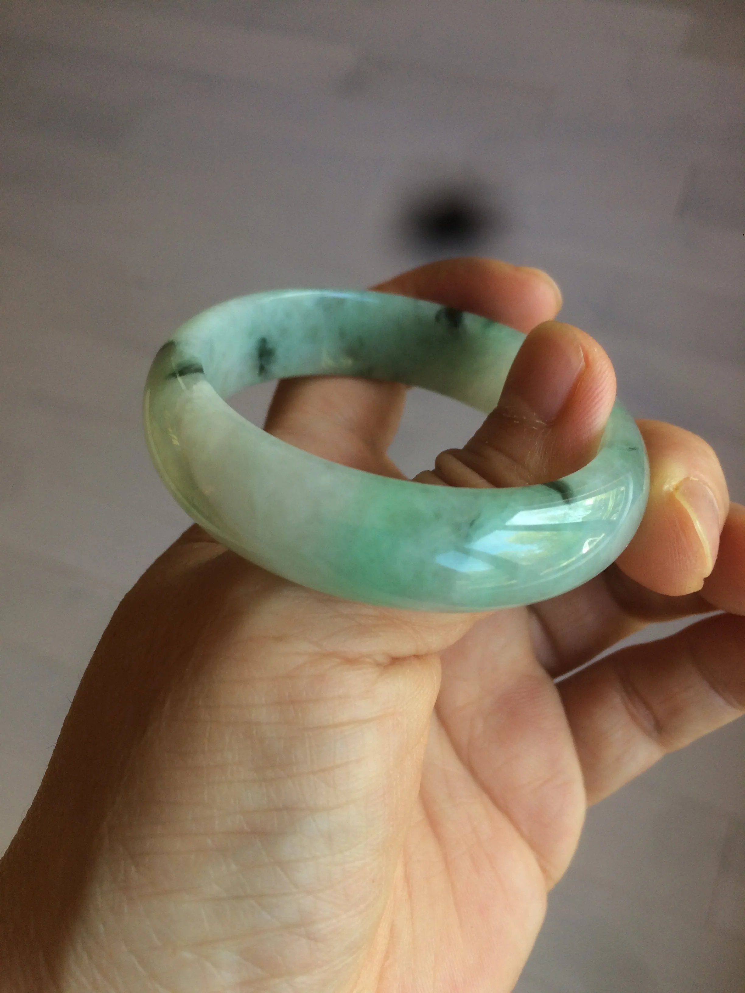 48.5mm Certified Type A 100% Natural icy light green/white oval Jadeite Jade bangle K101-1696