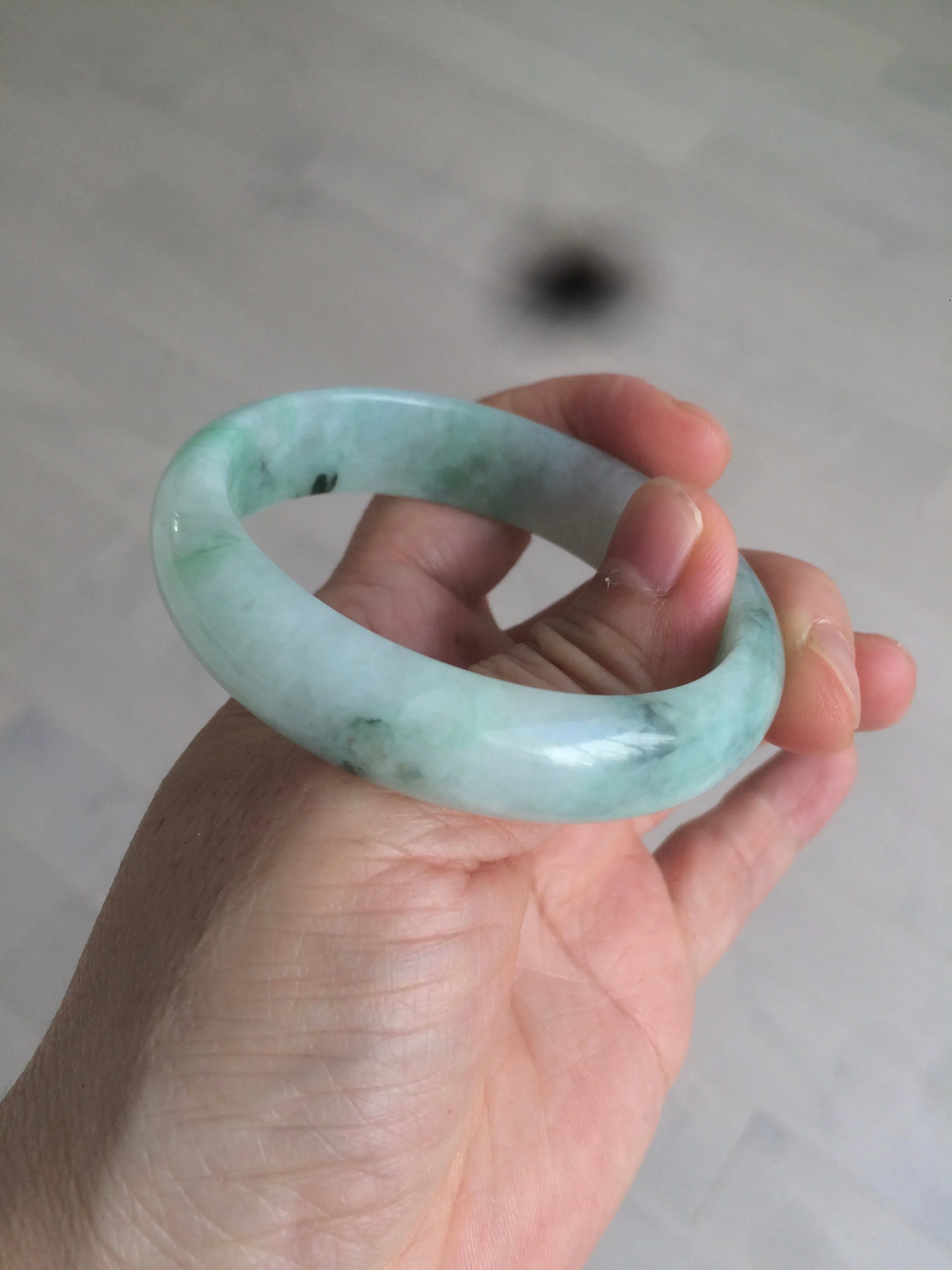 48.5mm Certified Type A 100% Natural icy light green/white oval Jadeite Jade bangle K101-1696