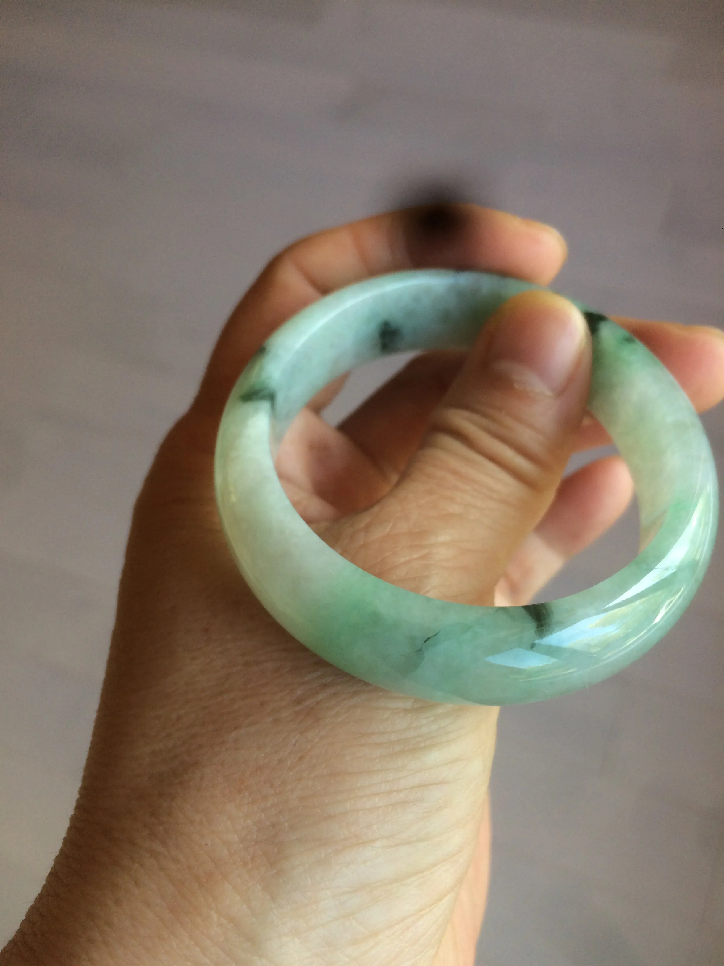 48.5mm Certified Type A 100% Natural icy light green/white oval Jadeite Jade bangle K101-1696