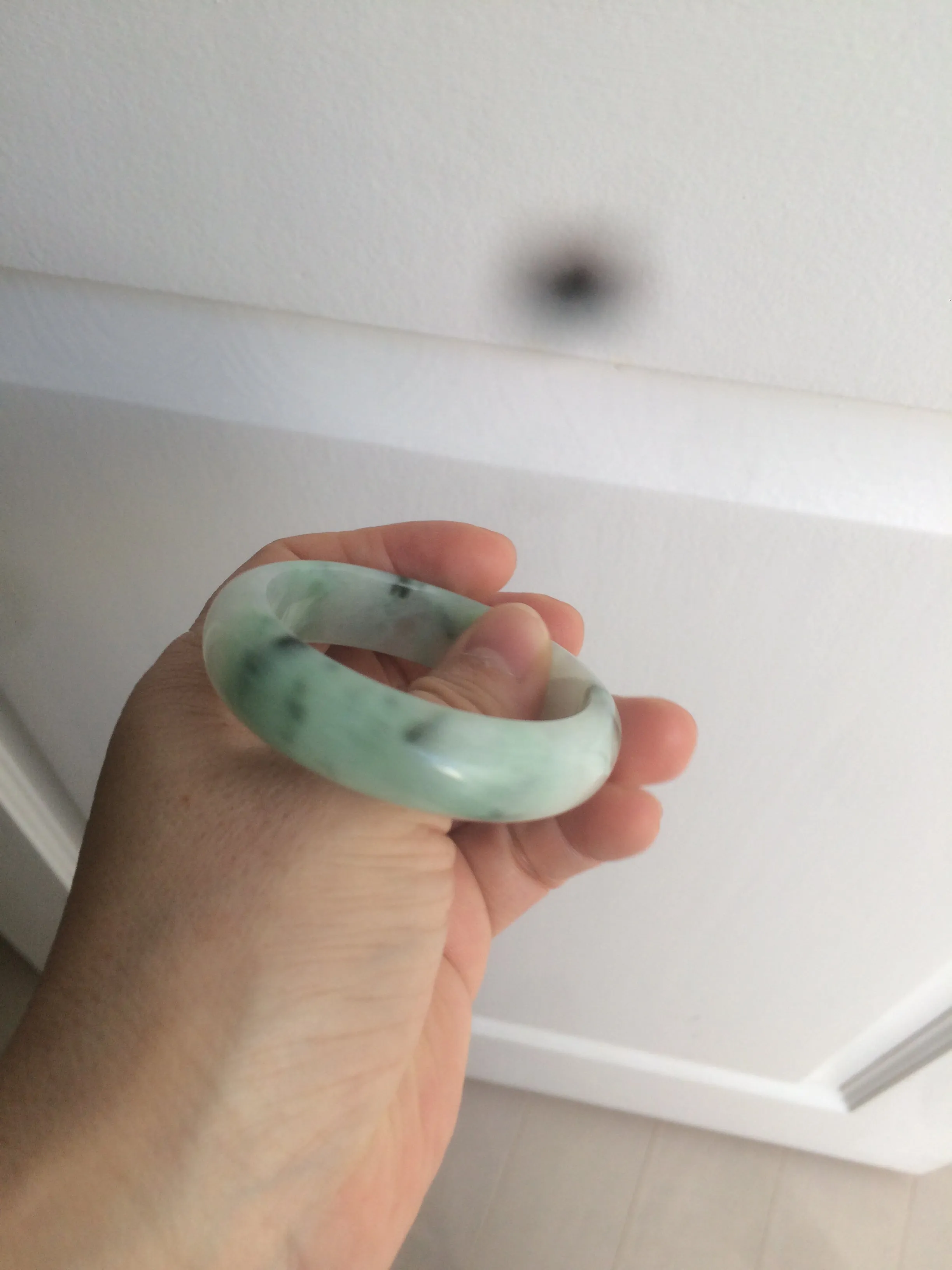 48.5mm Certified Type A 100% Natural icy light green/white oval Jadeite Jade bangle K101-1696