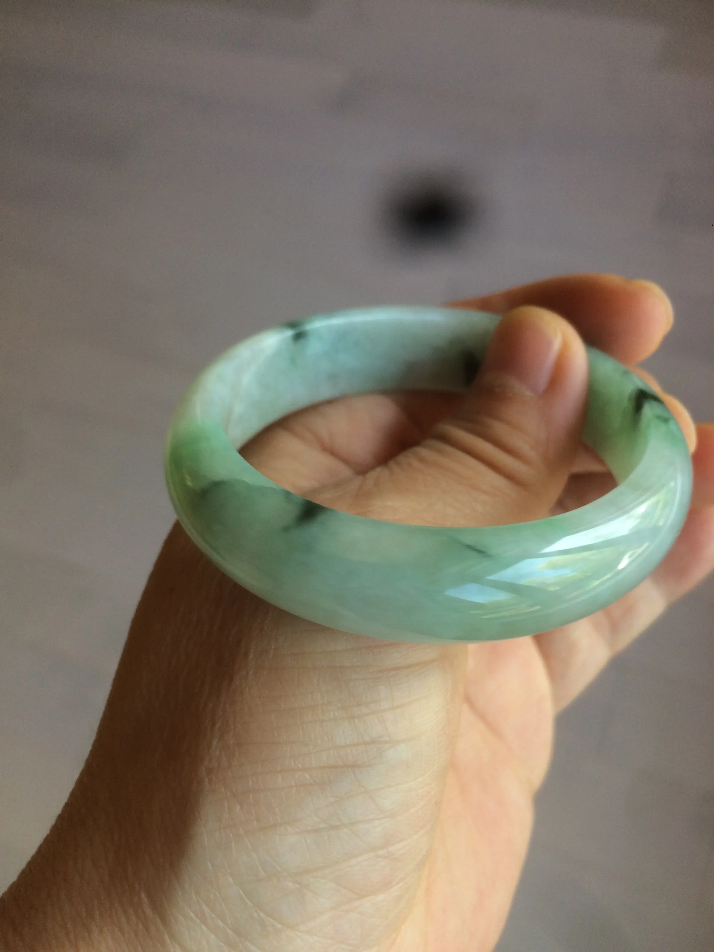 48.5mm Certified Type A 100% Natural icy light green/white oval Jadeite Jade bangle K101-1696