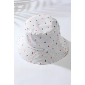 Anchor Print Bucket Hat - White