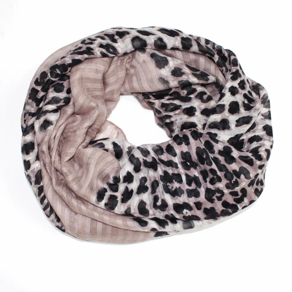 Animal Print Lace Trim Infinity Scarf - Camel