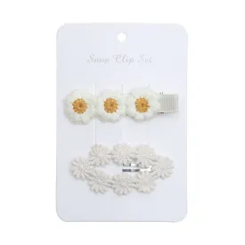 Baby Girl Floral Embroidered Snap Hair Clip Set in White