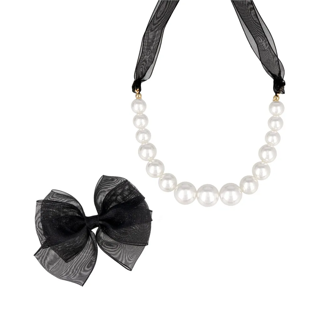 Big Side Bow Pearl Chain Necklace