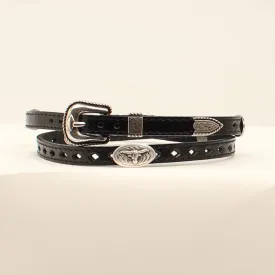 Black Leather Hat Band with Silver Oval Longhorn