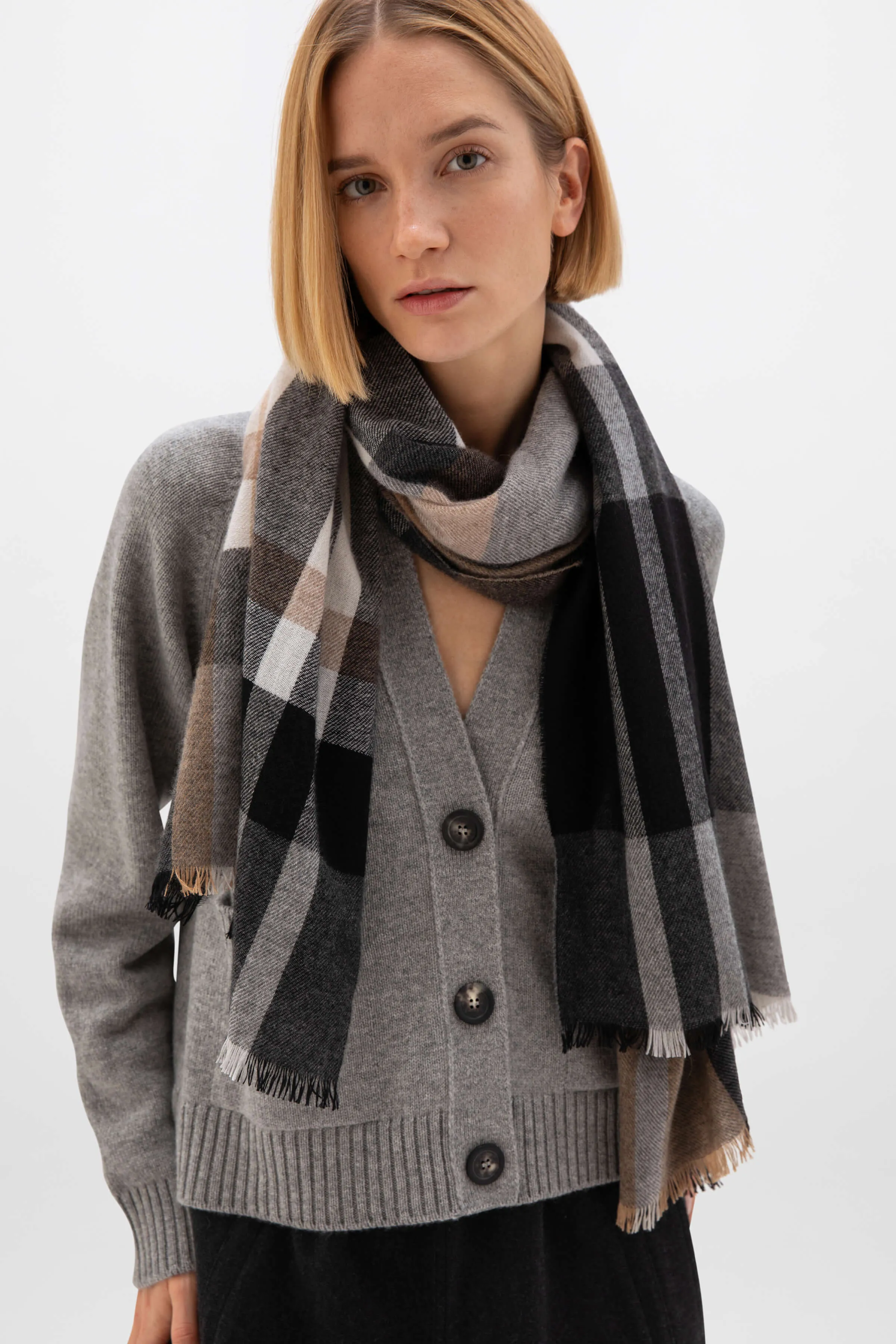 Block Check Lightweight Cashmere Stole