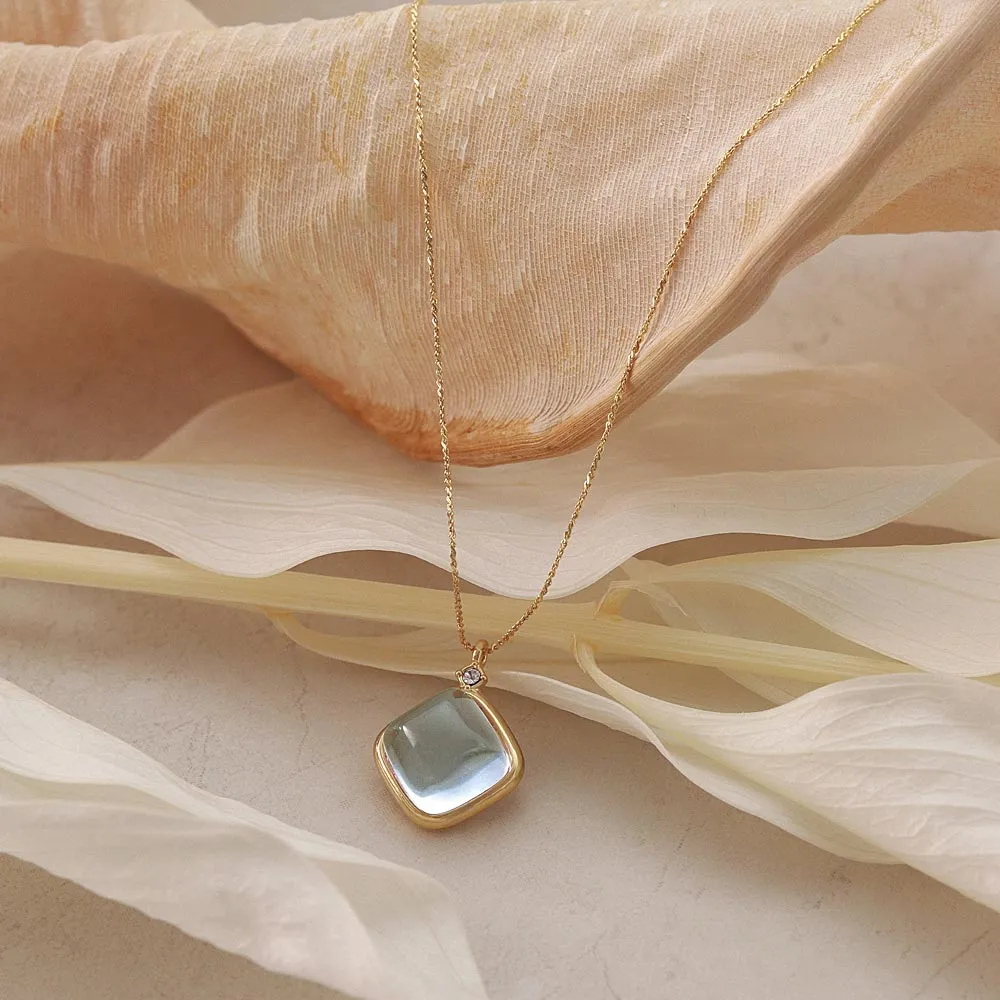 Blue Square Glass Jewel Necklace