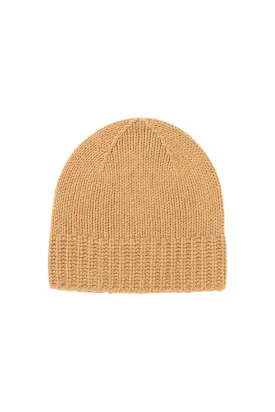 Camel Cashmere Jersey Cuff Beanie