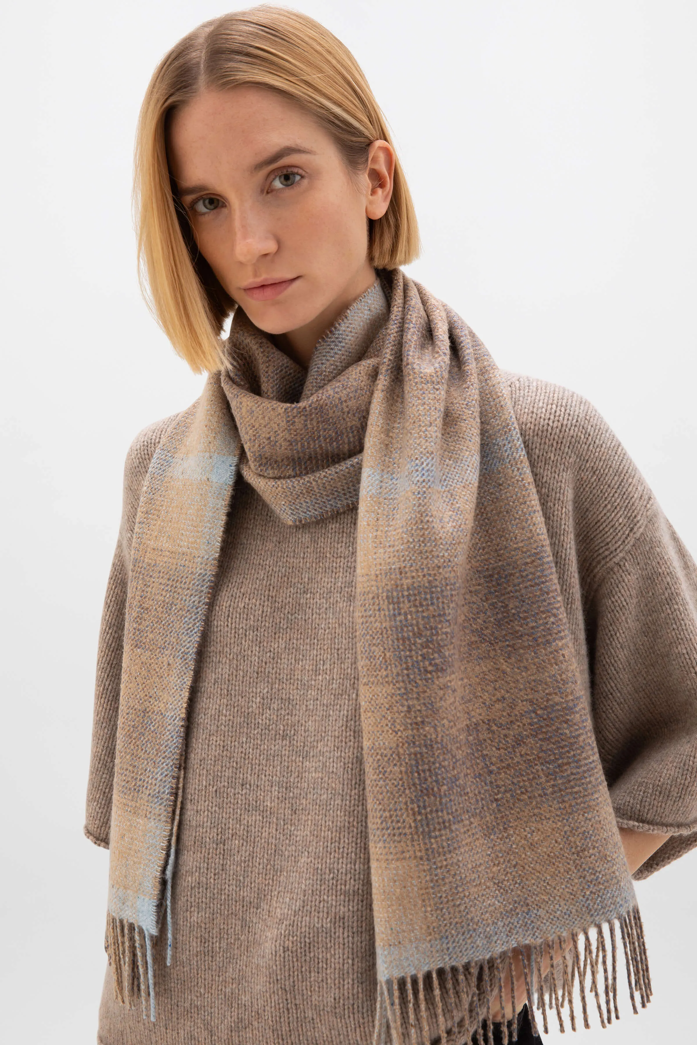 Cashmere Silk Blurred Check Scarf