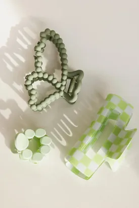 Checkered Rectangle Claw Clip in Mint