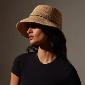 Crochet Bucket Hat with Black Stripe - Natural/Black Stripe