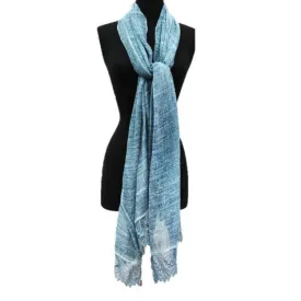 Crochet Lace Trim Scarf -Blue