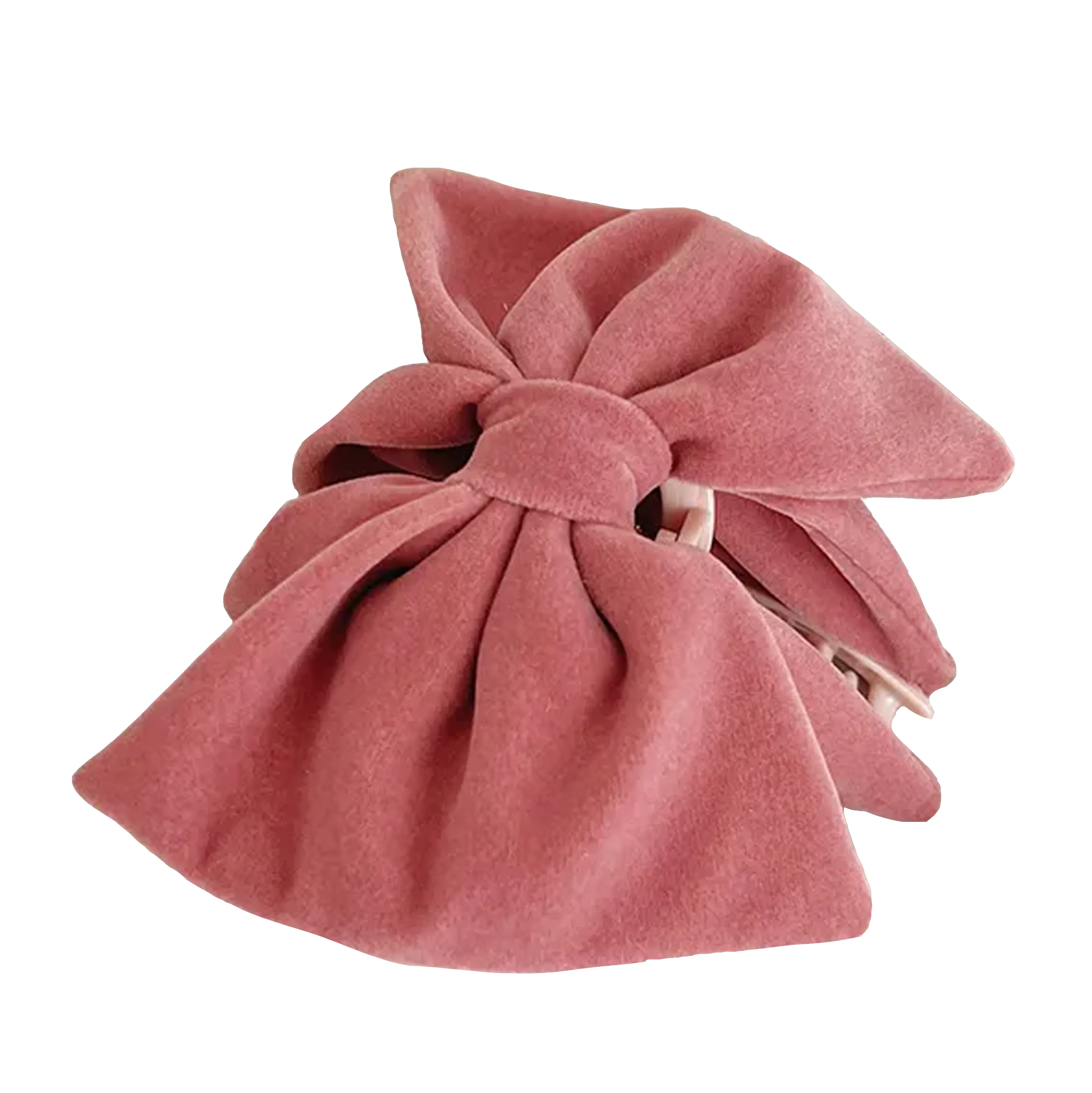 'Eva' Velvet Pink Bow Claw Clip