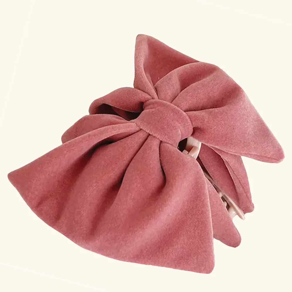 'Eva' Velvet Pink Bow Claw Clip