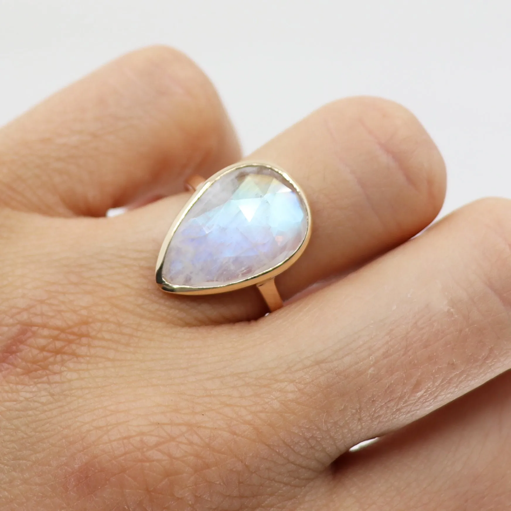 Faceted Pear Moonstone Ring