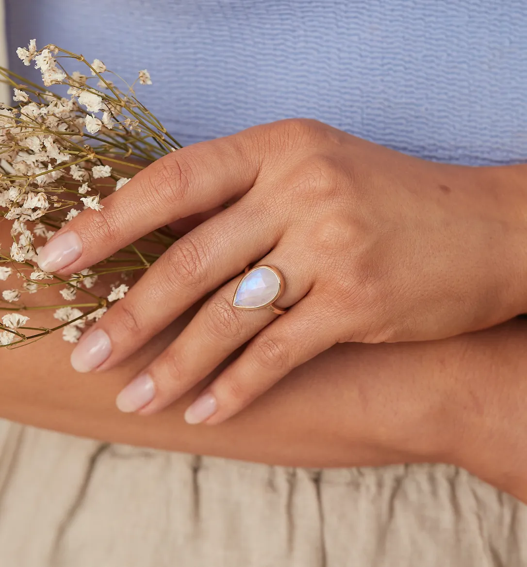 Faceted Pear Moonstone Ring