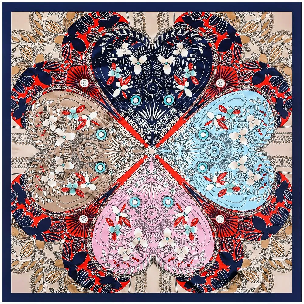 Four Leaf Clover Print Fashion Large Satin Scarf | 90x90cm Bandana | Twill Satin Shawl | Perfect Gift for Her, Mother's Day