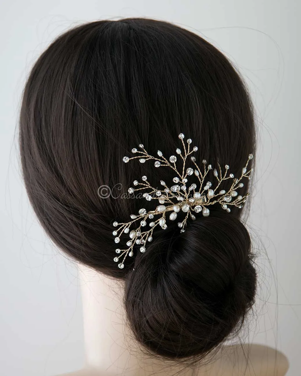 Gold Bridal Hair Spray Clip with Pearls