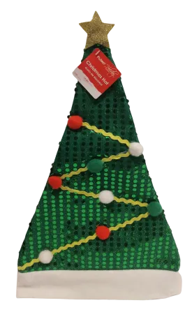 Green Christmas Tree Hat With Pom Poms 18.5"