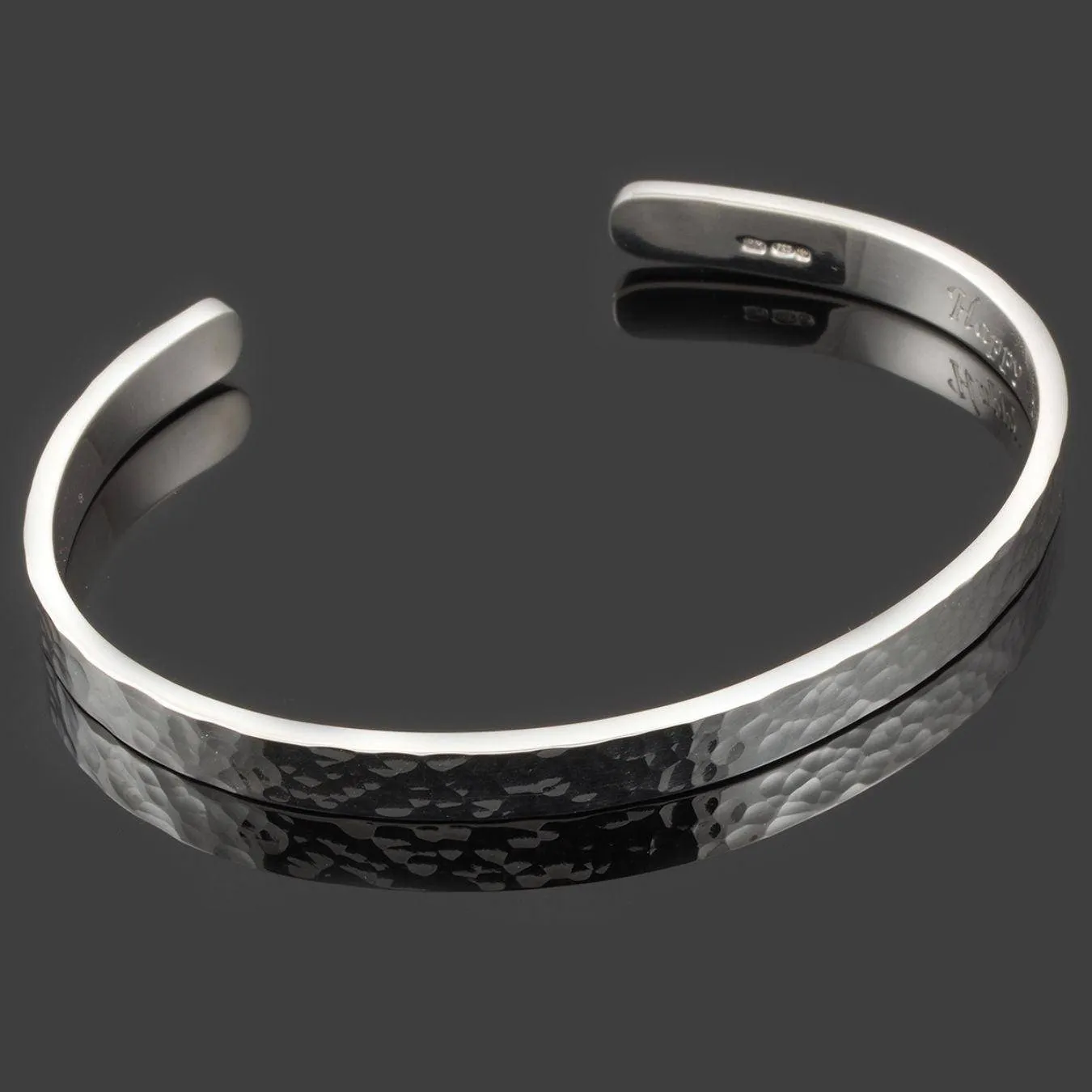 Hammered Slim Ladies Sterling Silver Cuff Bangle