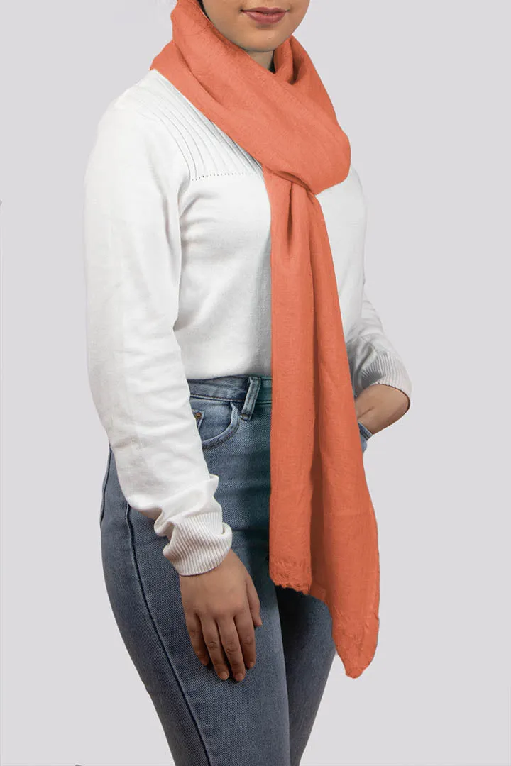 Handwoven Pure Cashmere Scarf Shawl in Coral Orange