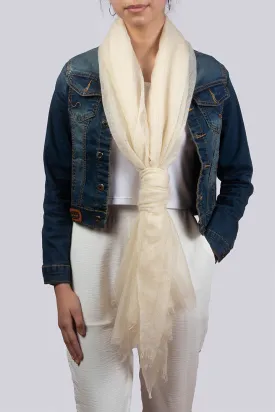 Handwoven Pure Cashmere Scarf Shawl in Ivory