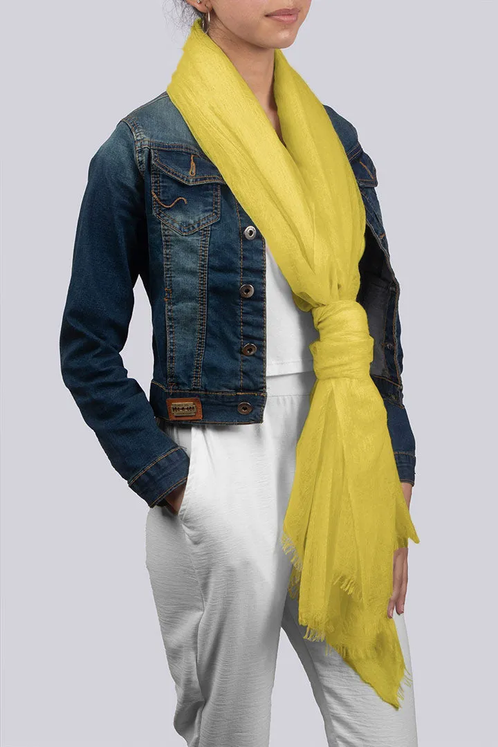 Handwoven Sunlight Yellow Cashmere Scarf Shawl Wrap