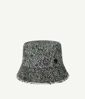 Herringbone-wool Monogram Embellished Bucket Hat