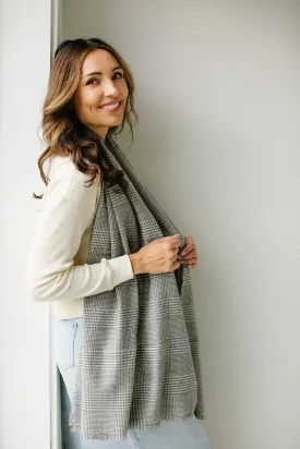 Houndstooth Fringe Scarf in Muted Grey