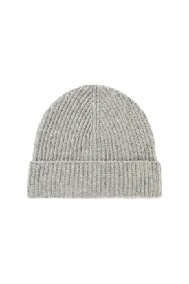 Light Grey Ribbed Cashmere Beanie