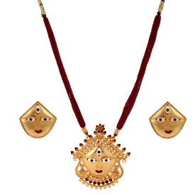 Maa Durga Locket earrings Set with Tassel