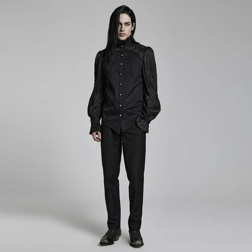 Men's Gothic Stand Collar Ruched Shirt with Scarf